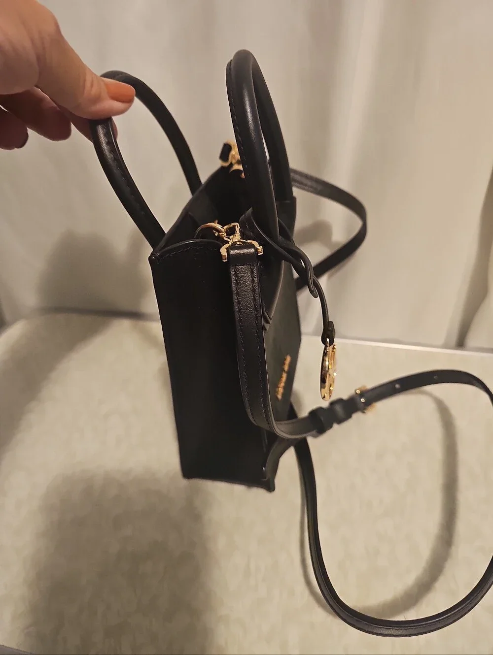 New Michael Kors Black Logo Mini Purse Crossbody Satchel with Gold Hardware